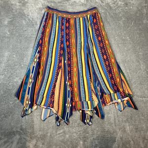 Soft Surroundings Boho Tribal Aztec Print Handkerchief Hem Midi Skirt Women's M